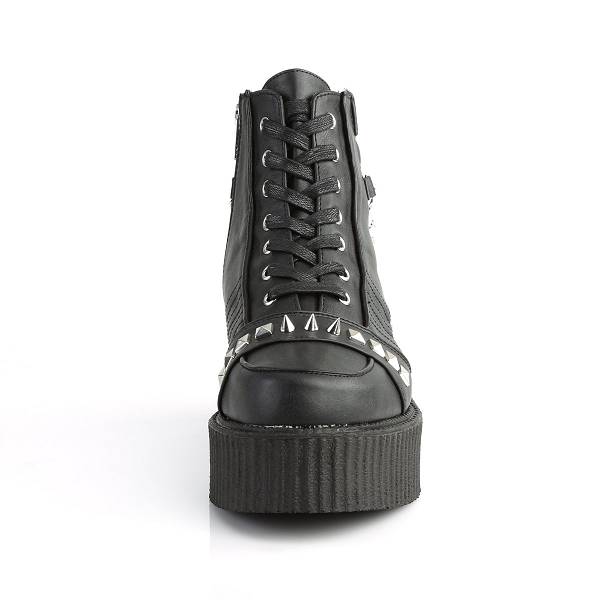 Demonia Women's V-CREEPER-565 Creeper Shoes - Black Vegan Leather D5942-08US Clearance